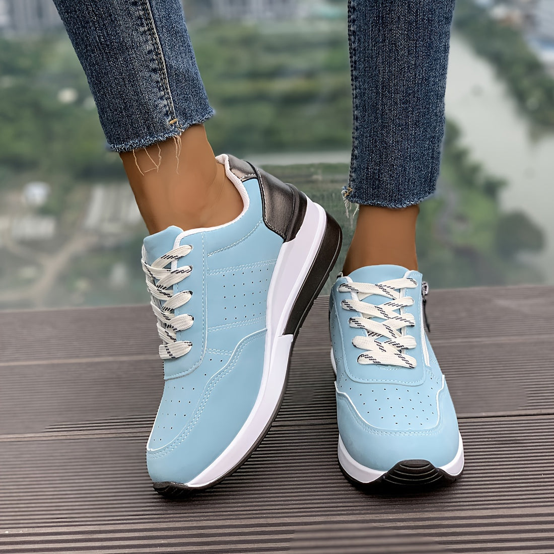 Chunky sneakers women lace up side zipper sports