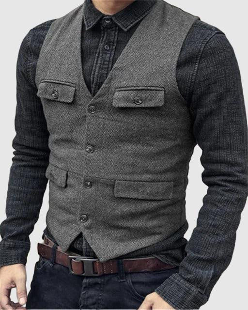 Men's Suit Vest - Slim Fit - Single Breasted - Adjustable Back Strap - Formal Wear