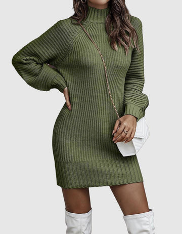 Women's elegant high neck knitted dress