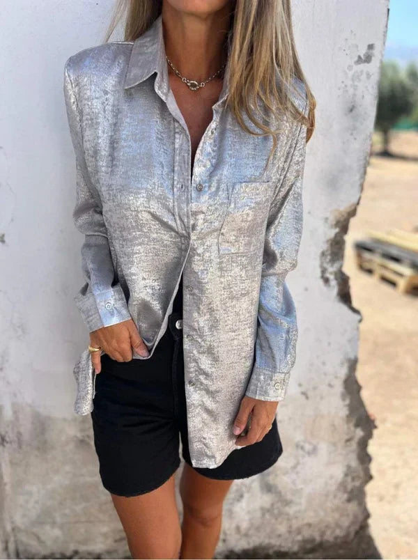 Women's metallic button-down shirt