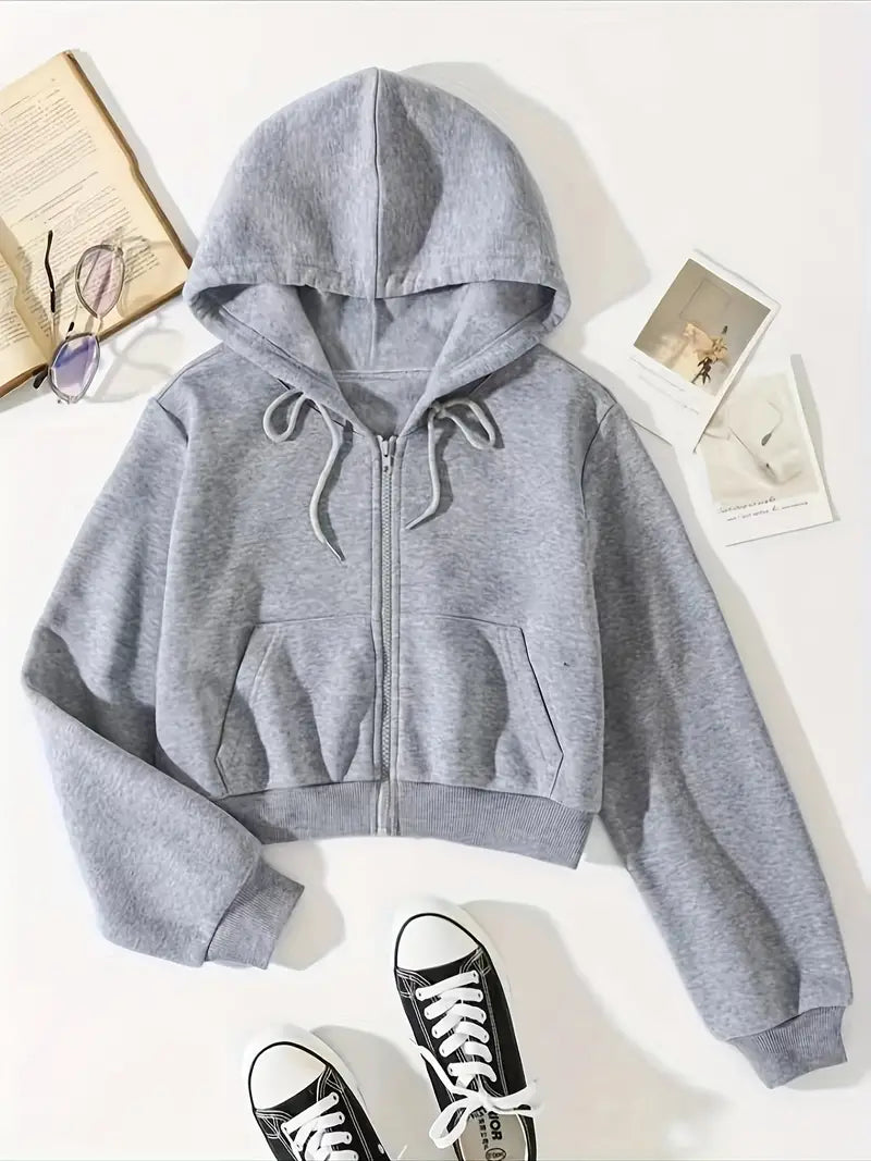 Women's grey zip-up cropped hoodie