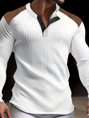 Autumn and winter waffle knit henley shirt for men