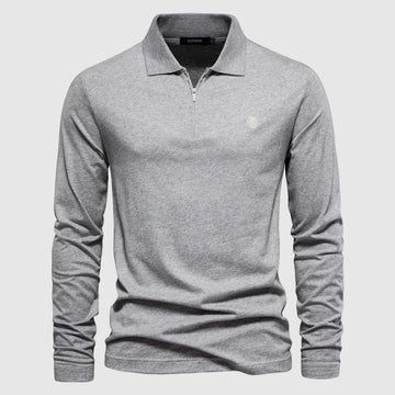 Men’s Long-Sleeve Polo Shirt - Soft Knit - Zip Neck - Fitted Cuffs - Classic Style