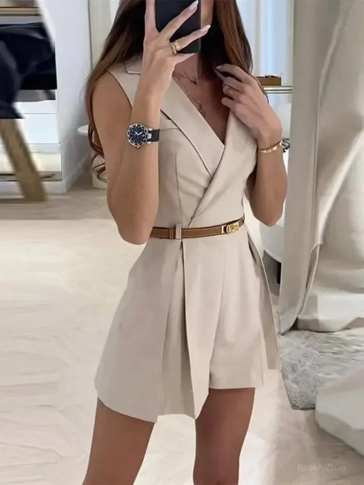 Women's sleeveless belted romper