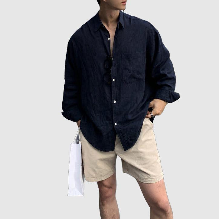 Frank - oversized shirt with front pocket and round neck