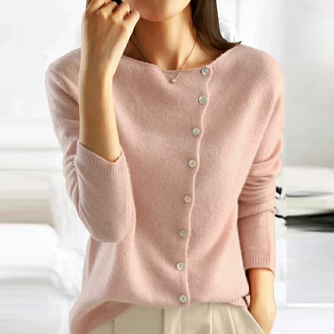 Women's asymmetric button closure sweater