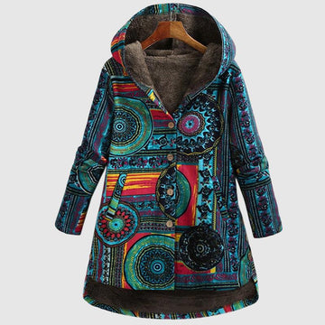 Women's bohemian print hooded coat