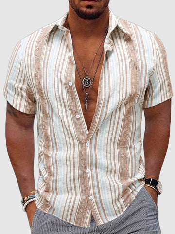 Breathable striped short sleeve shirt for men