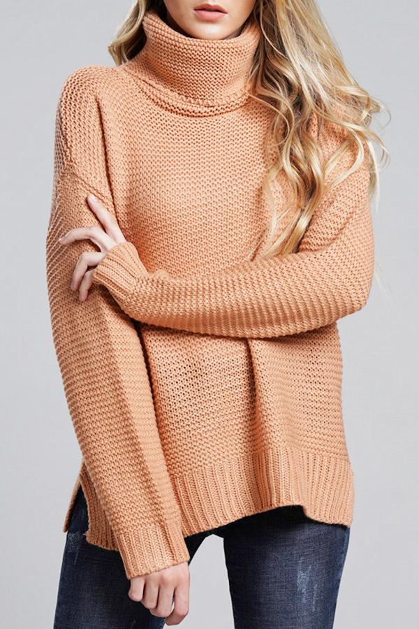 Women’s Turtleneck Sweater – Oversized Fit – Chunky Knit – Ribbed Hem & Cuffs