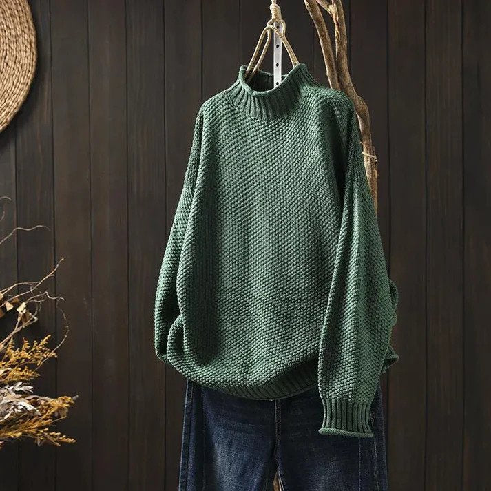 Oversized waffle knit turtleneck sweater