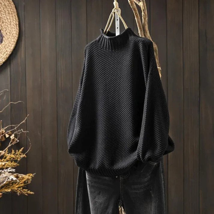 Oversized waffle knit turtleneck sweater