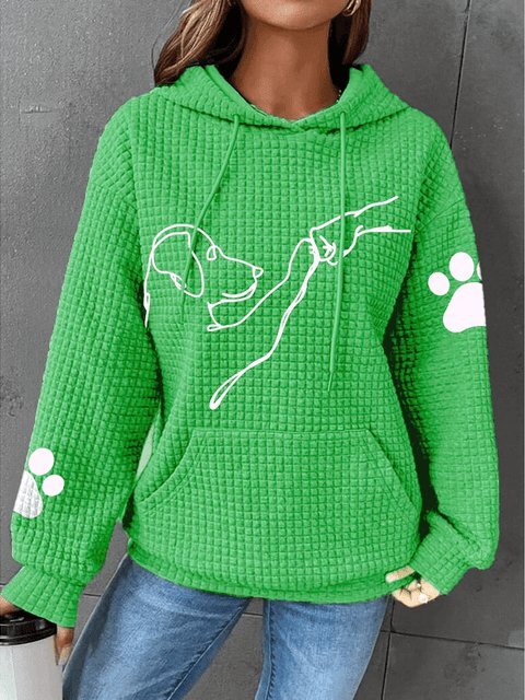 Women's waffle-knit hoodie with dog print