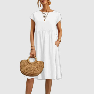 Women's Midi Dress - Loose Fit - Short Sleeve - Flowy Casual Wear