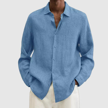 Linen Long-Sleeve Shirt with Turn-Down Collar - Light and Breathable Design