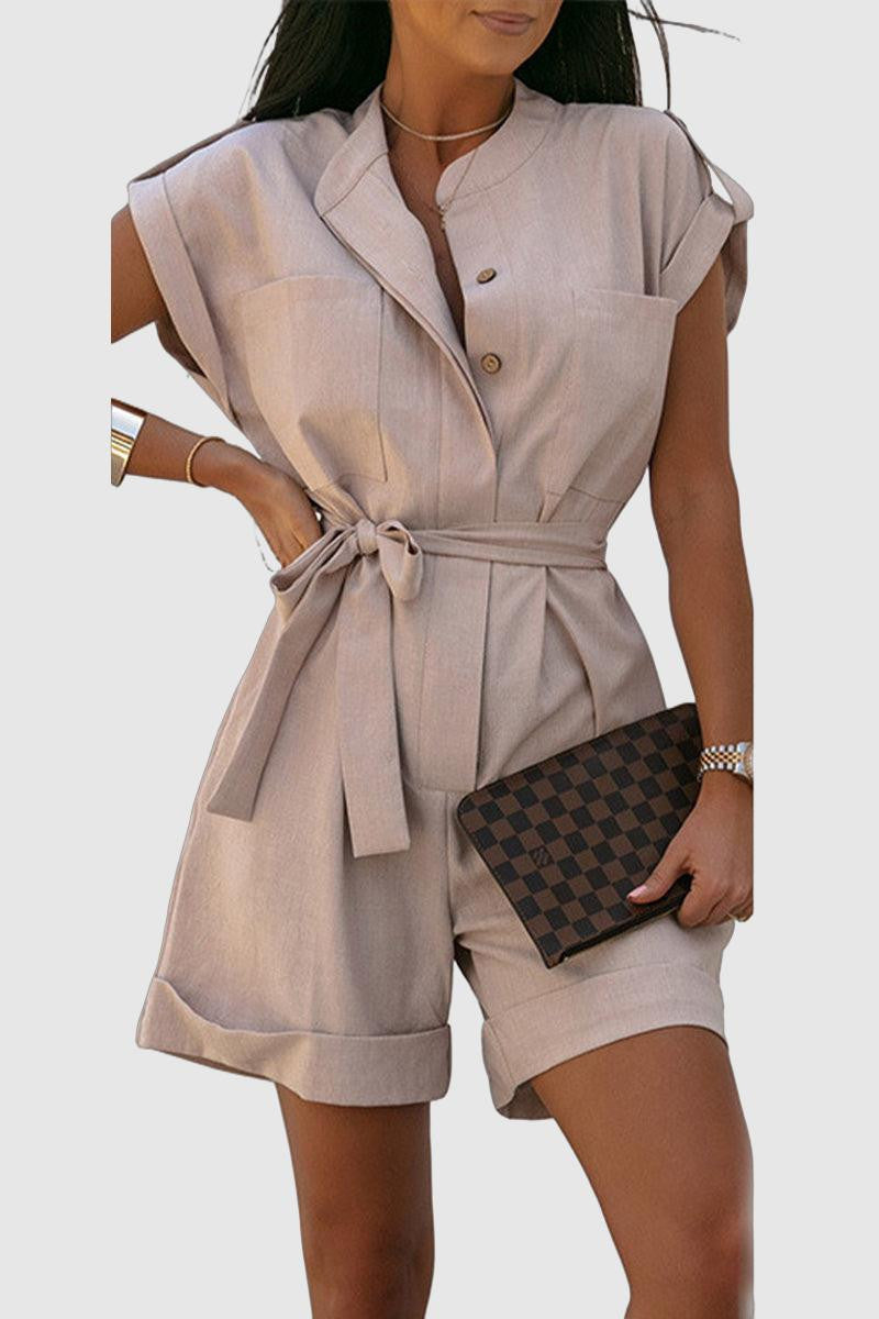 Quenisha - button front shirt style playsuit with belt