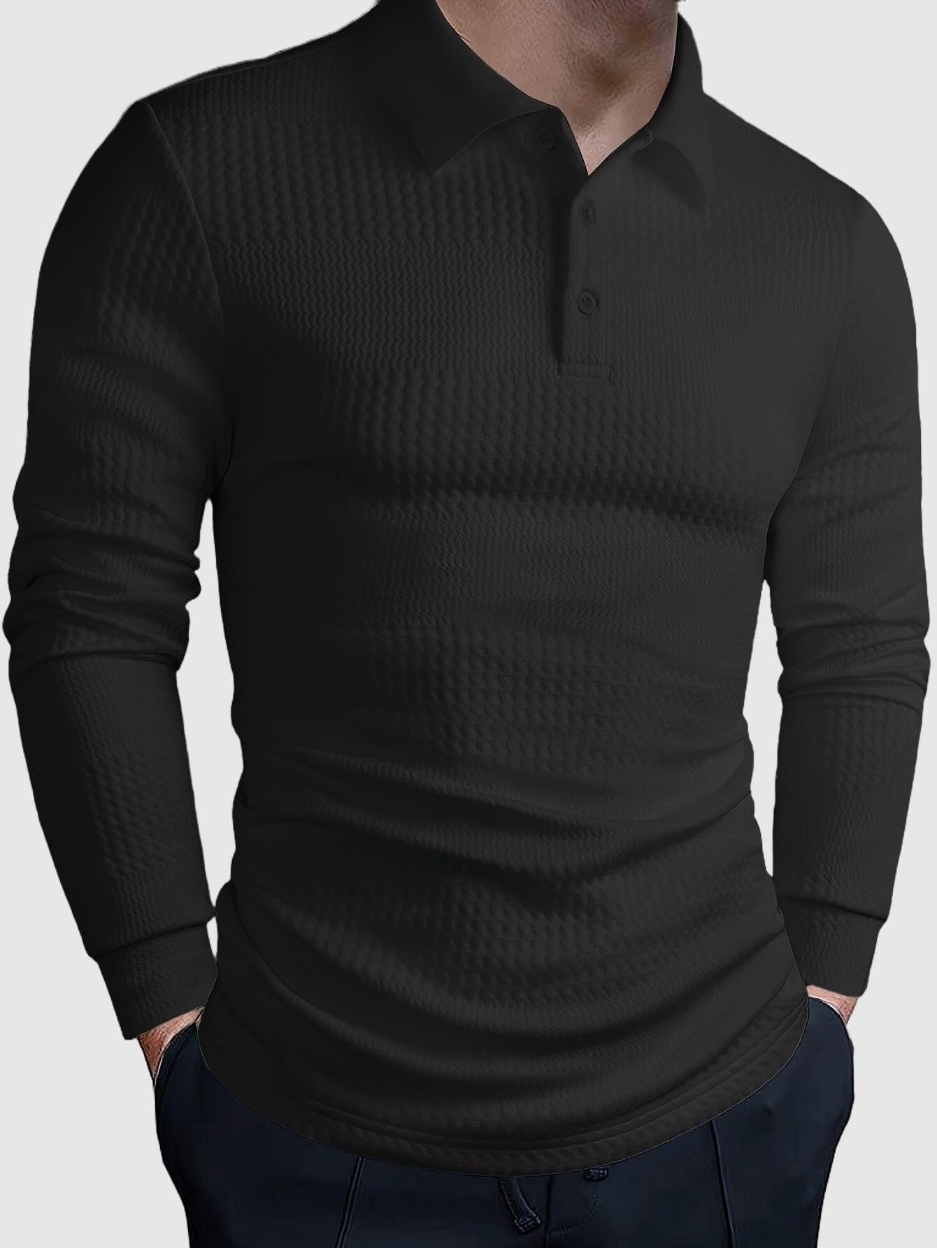 Solid color jacquard lapel t-shirt for men