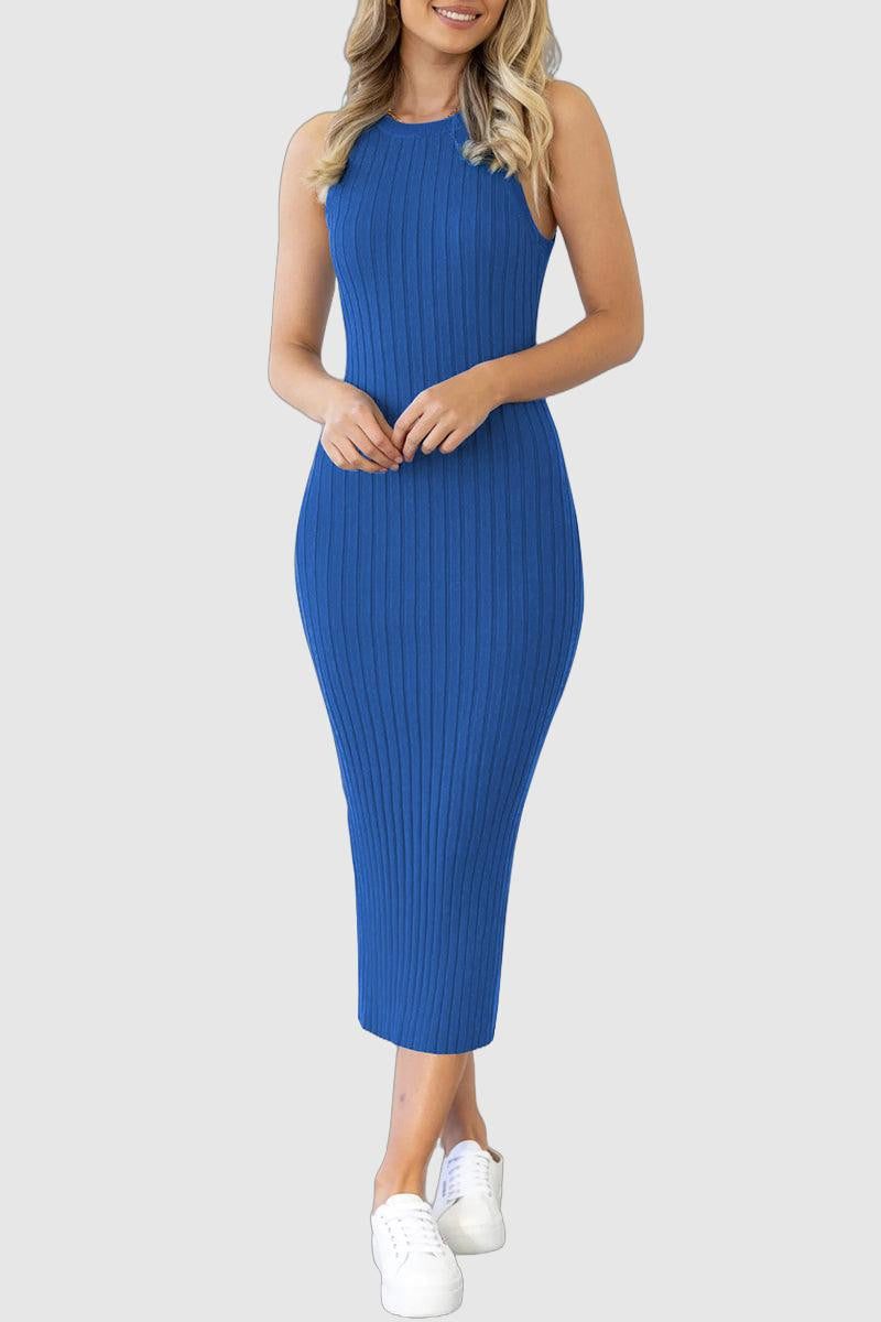 Molly - sleeveless ribbed one-step skirt dress with tight hip-wrapped back slit