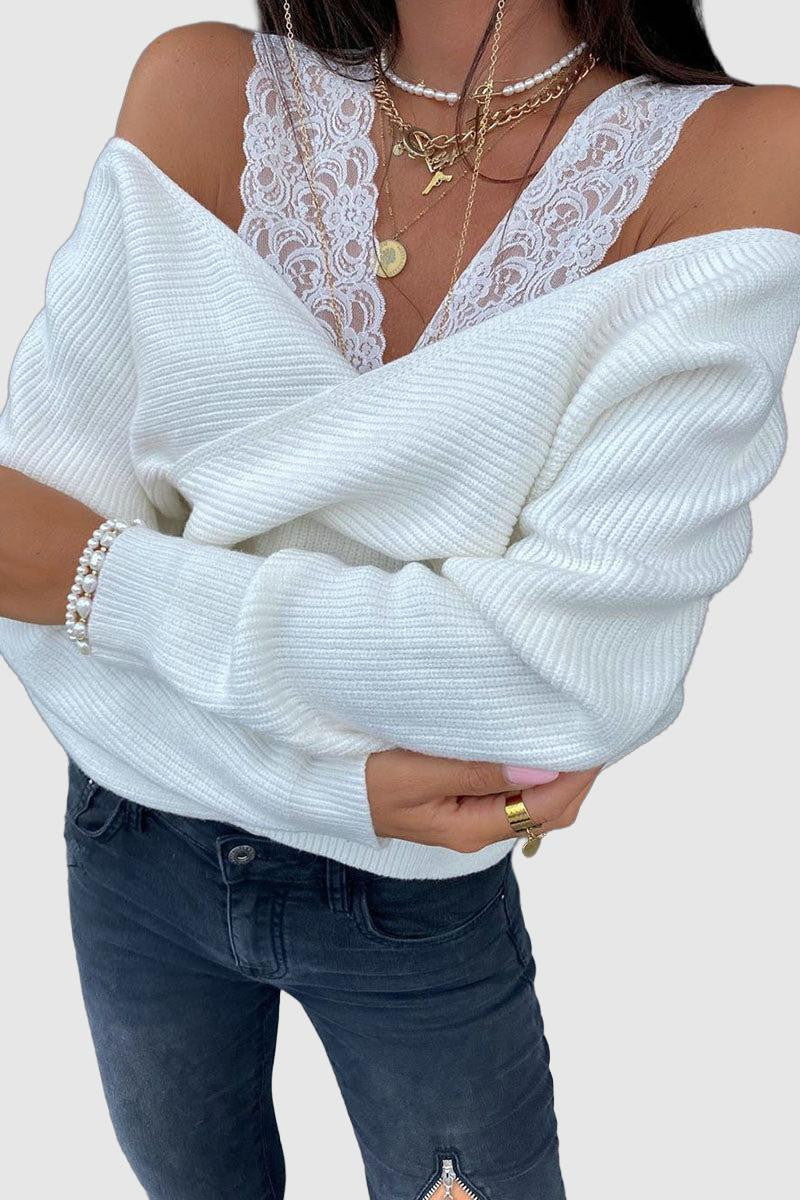 Ariana - long sleeve off-shoulder lace strap sweater