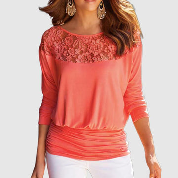 Women's lace insert top with round neckline