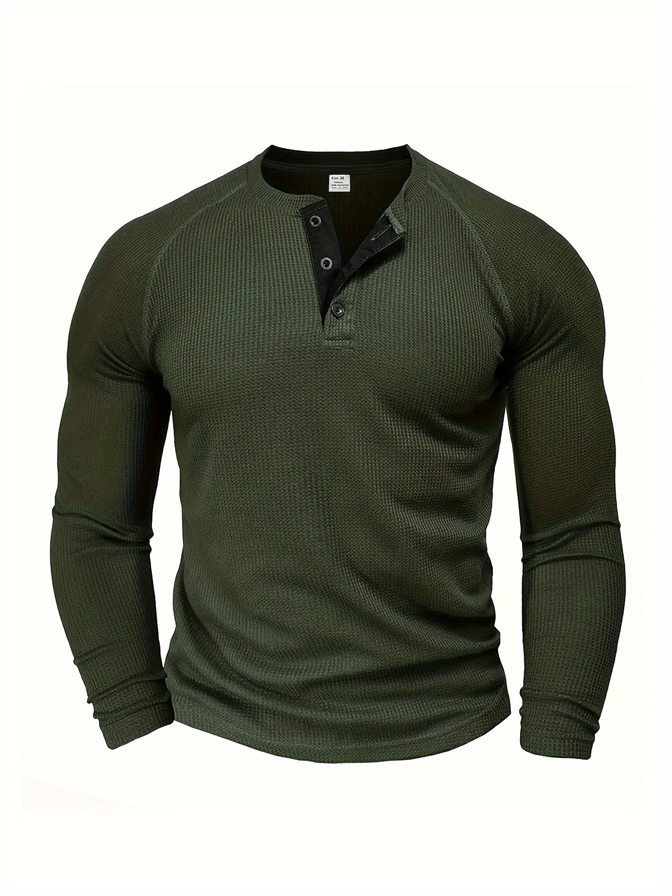 Loose solid henley shirt long sleeves for men