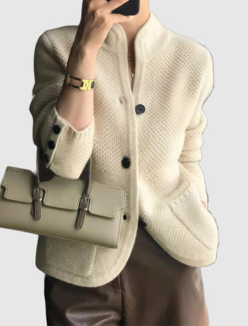 Women's winter retro stand collar knitted cardigan