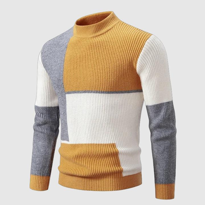 Cozy hooded winter knitted sweater for men with color matching style