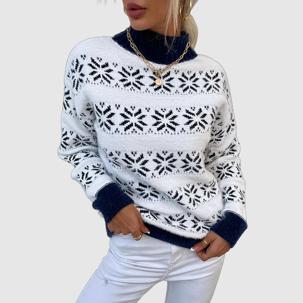 Sofia Wool Turtleneck Sweater | Relaxed Fit Snowflake Sweater