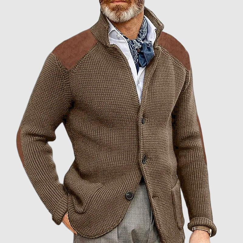 Men's Knitted Cardigan Jacket - Textured Knit - Lapel Collar - Button-Down Smart Casual