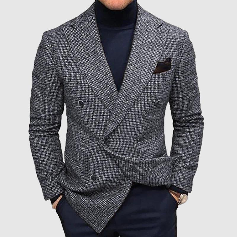 Men's Double-Breasted Blazer - Houndstooth Pattern - Tailored Fit - Peak Lapels