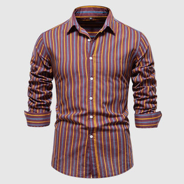 Men's Dress Shirt - Slim Fit - Button-Down Long Sleeve - Striped Pattern - Breathable Cotton