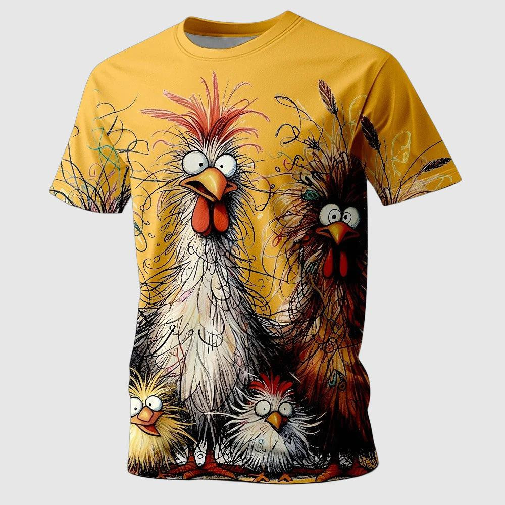 Funny animal chicken print casual T-shirt loose fit for men