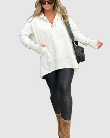 Women's oversized snap-button pullover for cozy casual wear