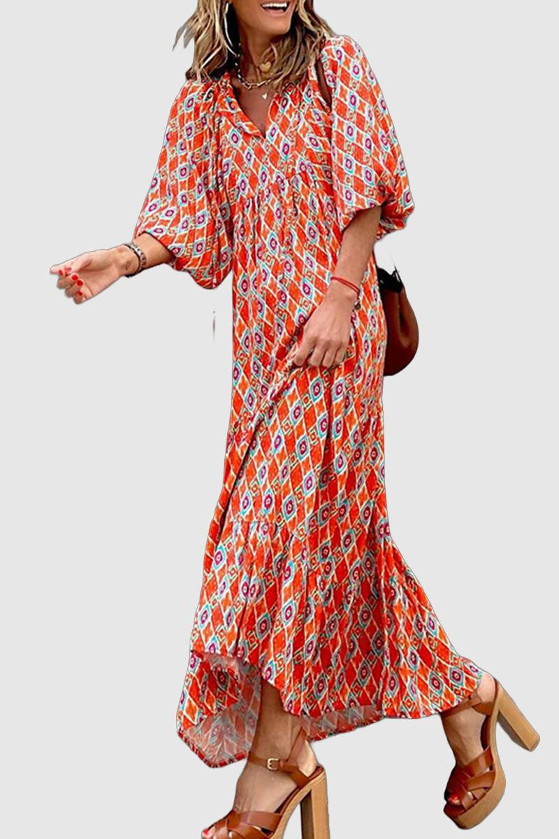 Valentina - v-neck long-sleeved dress with bohemian print