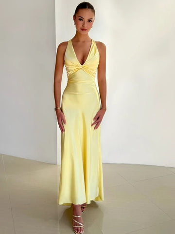 Lydia Sleeveless Maxi Dress with Twisted V-Neck and Ruched Waist