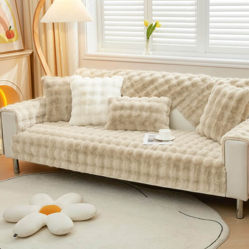 Plush Faux Fur Quilted Sofa Slipcover