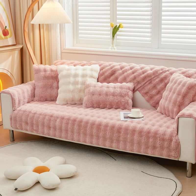 Plush Faux Fur Quilted Sofa Slipcover