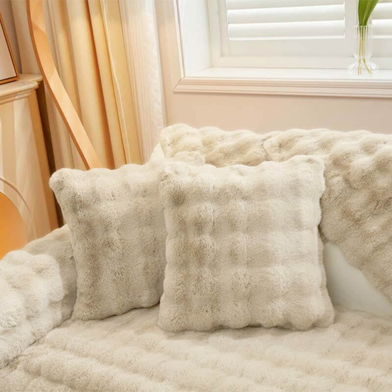 Plush Faux Fur Quilted Sofa Slipcover
