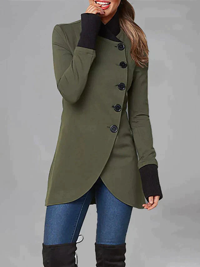 Women's button-up asymmetrical coat for a chic winter look