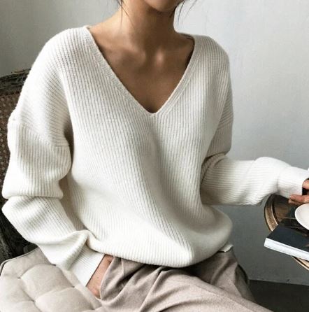 Women's V-neck loose knitted winter sweater