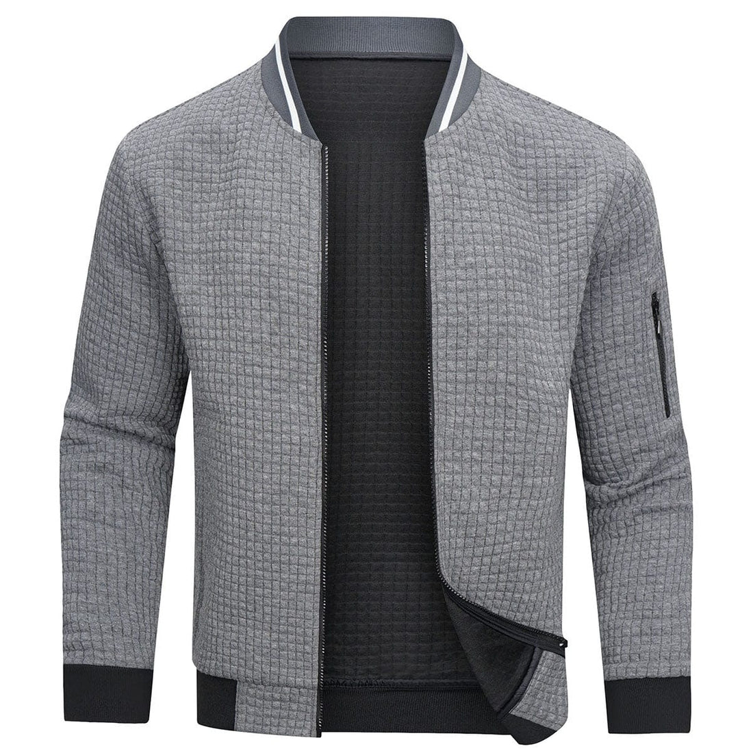 Men’s Bomber Jacket - Quilted Design - Ribbed Collar & Cuffs - Zipper Closure - Sleeve Pocket