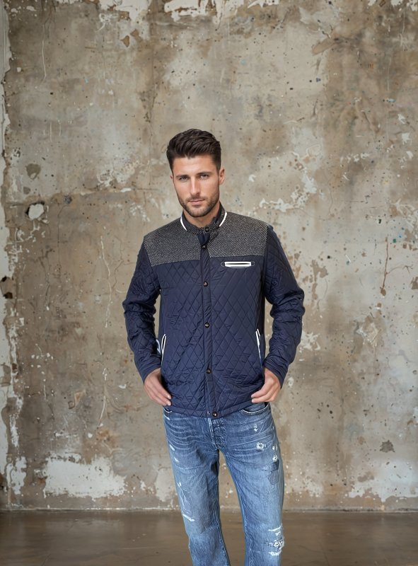 Trendy men's patchwork jacket with single-breasted placket