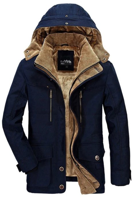 Men's casual hooded coat with multi-pocket design and bright patch pockets