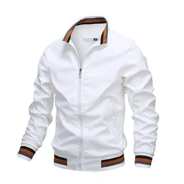 Casual men’s pilot jacket with stand collar and zipper placket