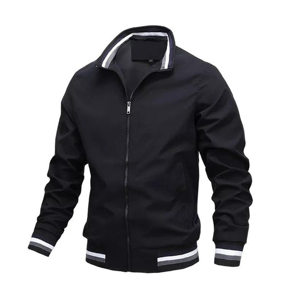 Casual men’s pilot jacket with stand collar and zipper placket