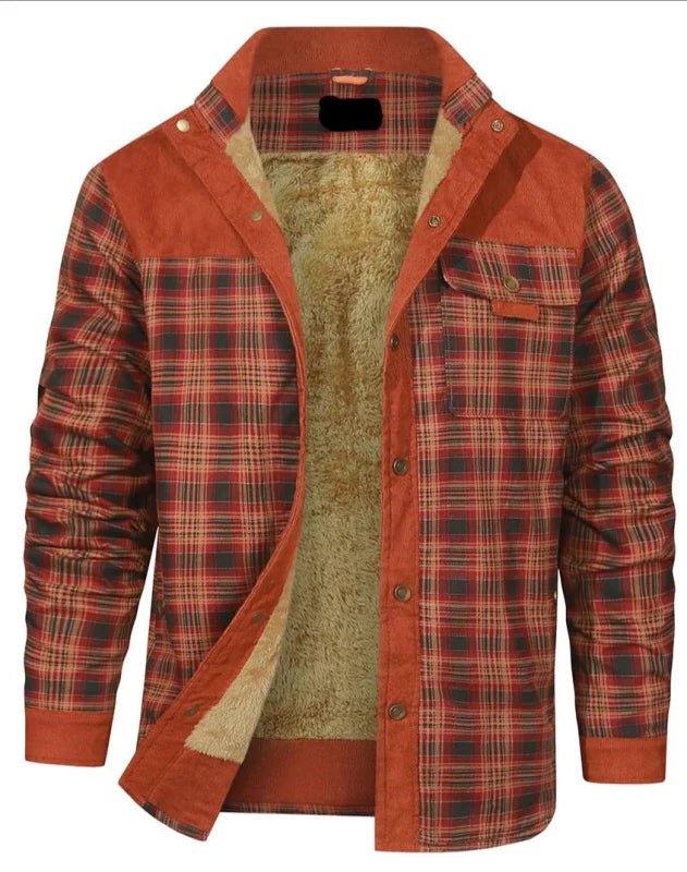 Men's long-sleeved plaid jacket in stylish color matching design