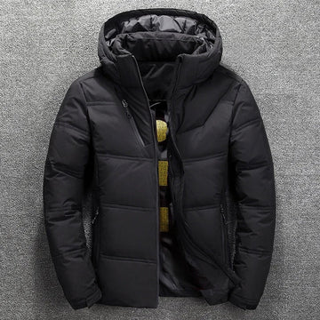 Men's puffer jacket with hood for winter warmth