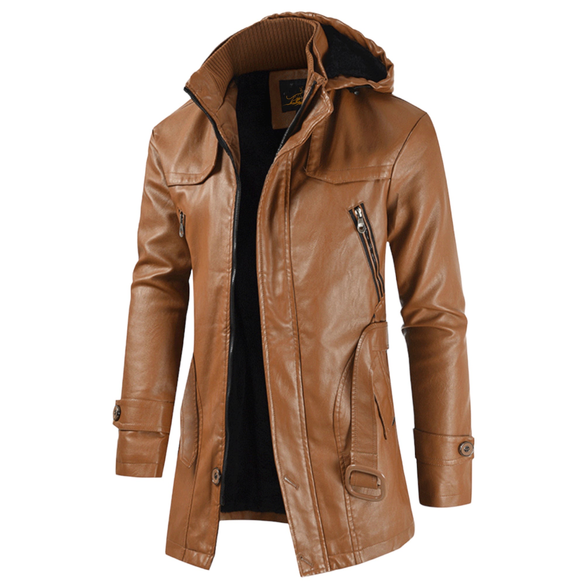 Men's mid-length leather jacket