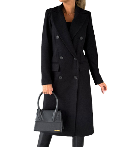 Women's double-breasted long trench coat for classic elegance