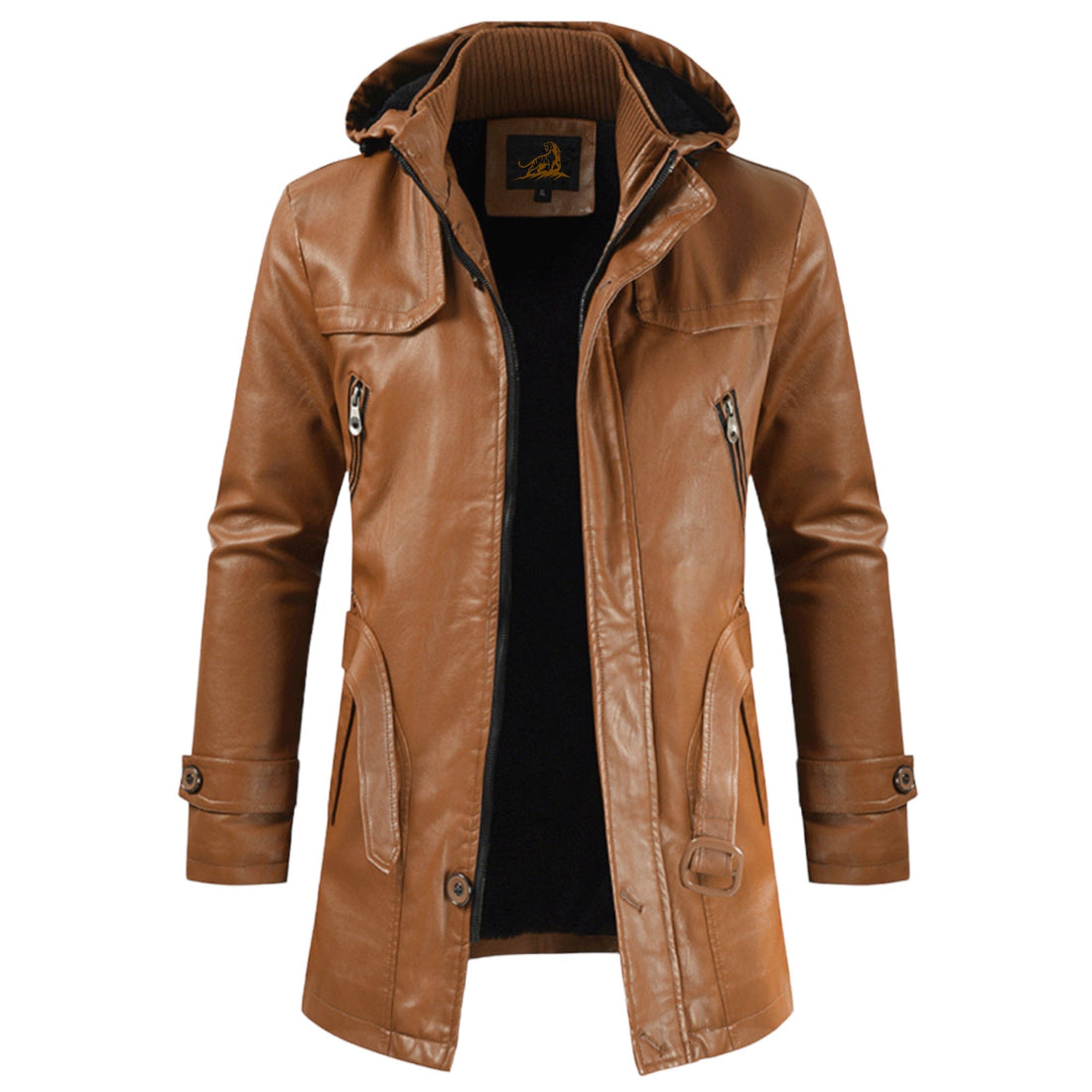 Men's mid-length leather jacket