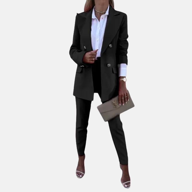 Sienna Tailored Fit Blazer Two-Piece Set | Double Breasted Solid Blazer And Trousers
